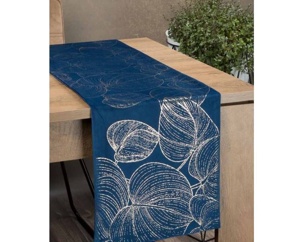Behúň na stôl Blink 16, modrý s lesklým vzorom